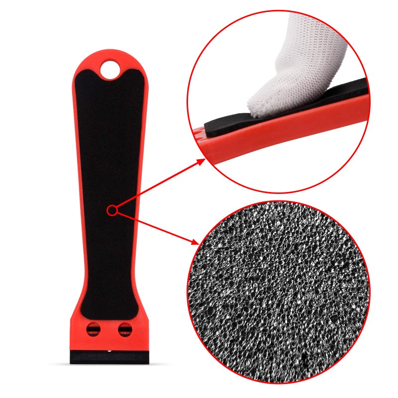 EHDIS 2pcs Plastic Razor Scraper 6-inch Long Handle Adhesive Remover Tool with 100 Double-Edge Blades for Window Tint Vinyl Scraper Decal Sticker Glue Remover (Red) - Image 2